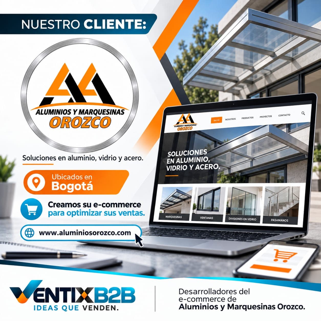 E-commerce de Aluminios y Marquesinas Orozco desarrollado por VentixB2B